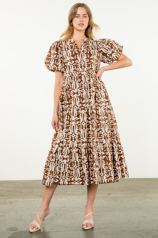 Brown Tiered Print Maxi Dress