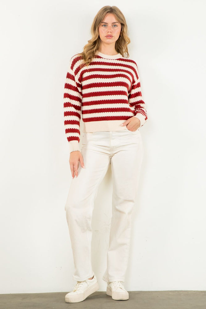 Red and Cream Pattern Knit Sweater