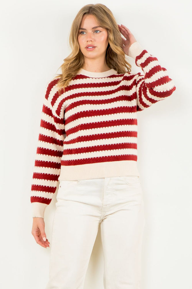 Red and Cream Pattern Knit Sweater