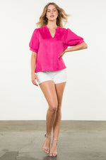 Fuschia Puff Sleeve Suede Top