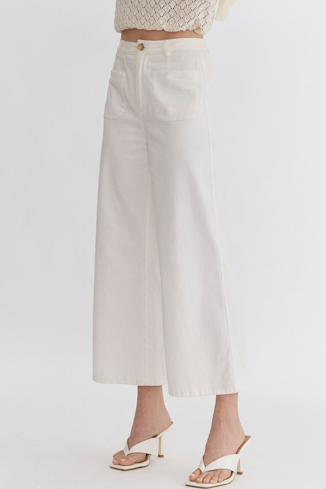 High Waisted Wide Leg Pant: Cream