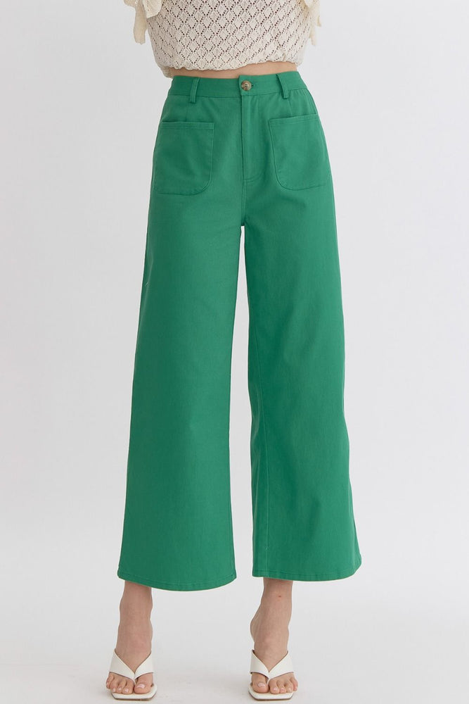 High Waisted Wide Leg Pant: Green