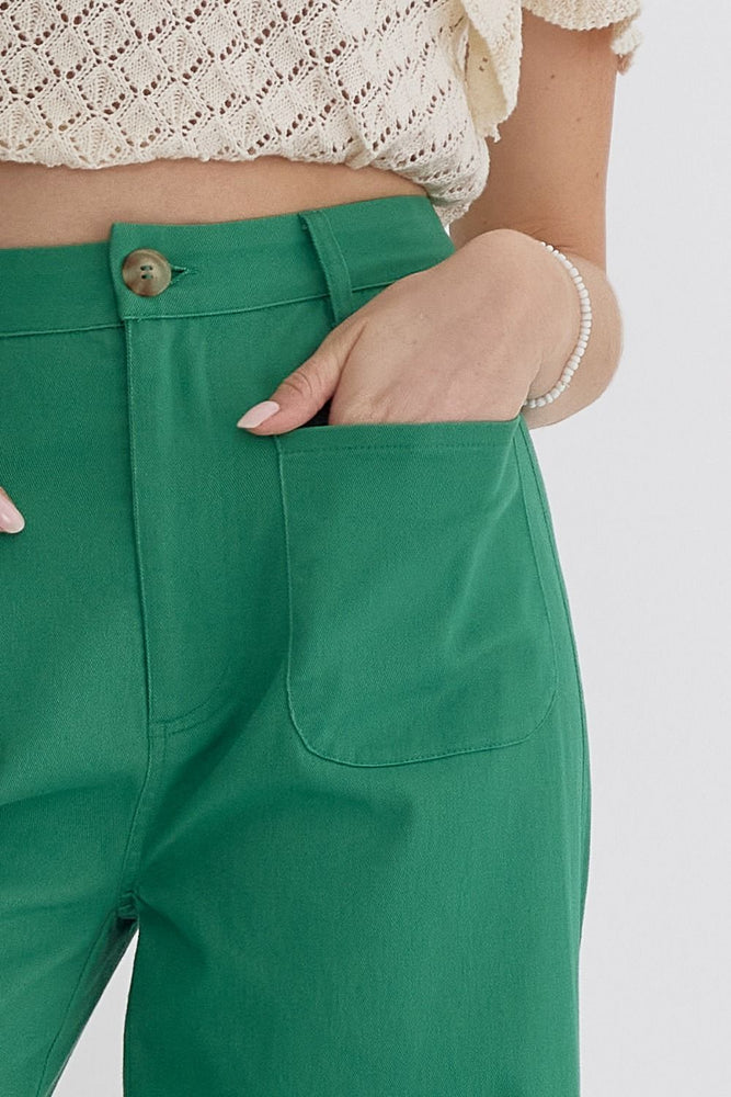 High Waisted Wide Leg Pant: Green