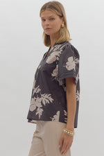 Floral Print V-Neck Top Charcoal