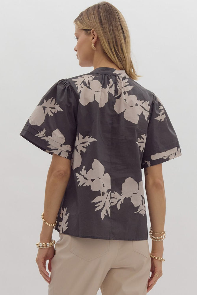 Floral Print V-Neck Top Charcoal