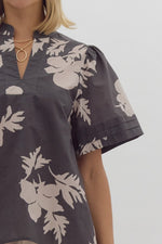 Floral Print V-Neck Top Charcoal