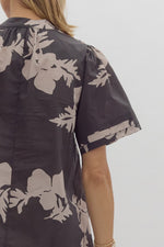 Floral Print V-Neck Top Charcoal