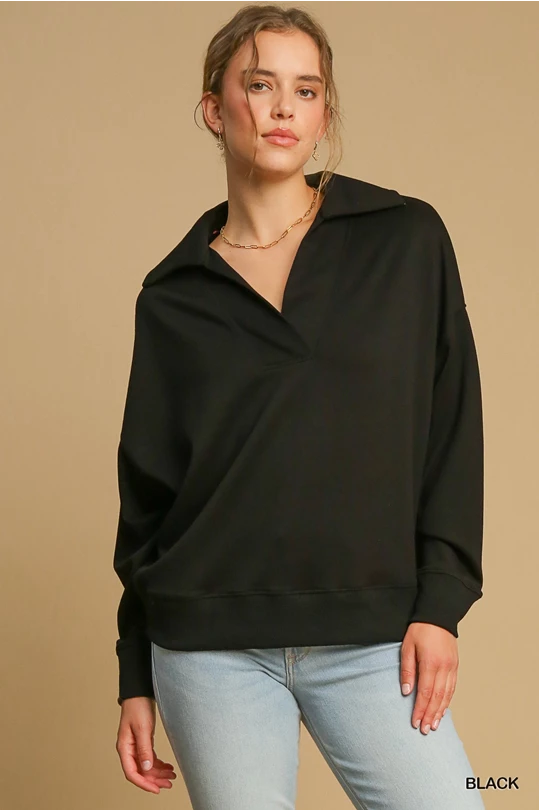 Luxeknit Collared Neck Top: Black