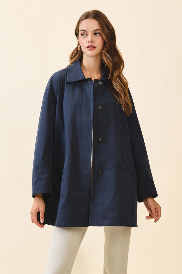 Navy Relaxed Fit Classix Spread Collar Utility Jacket