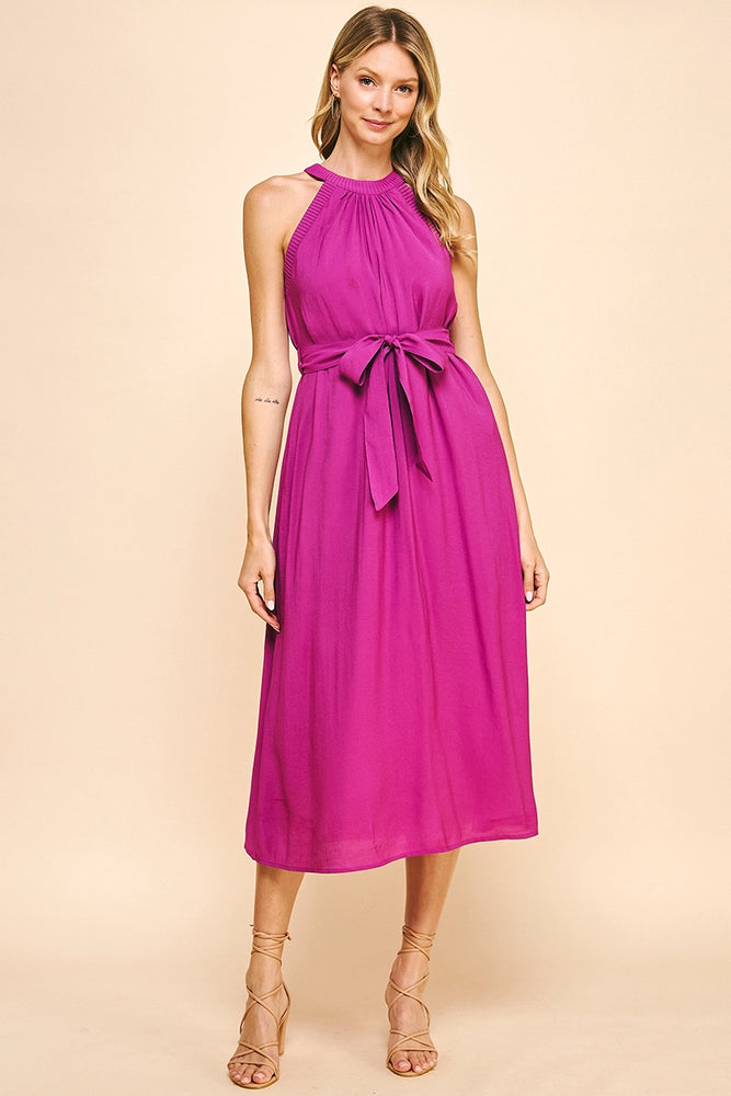 Sleeveless Midi Dress - Magenta