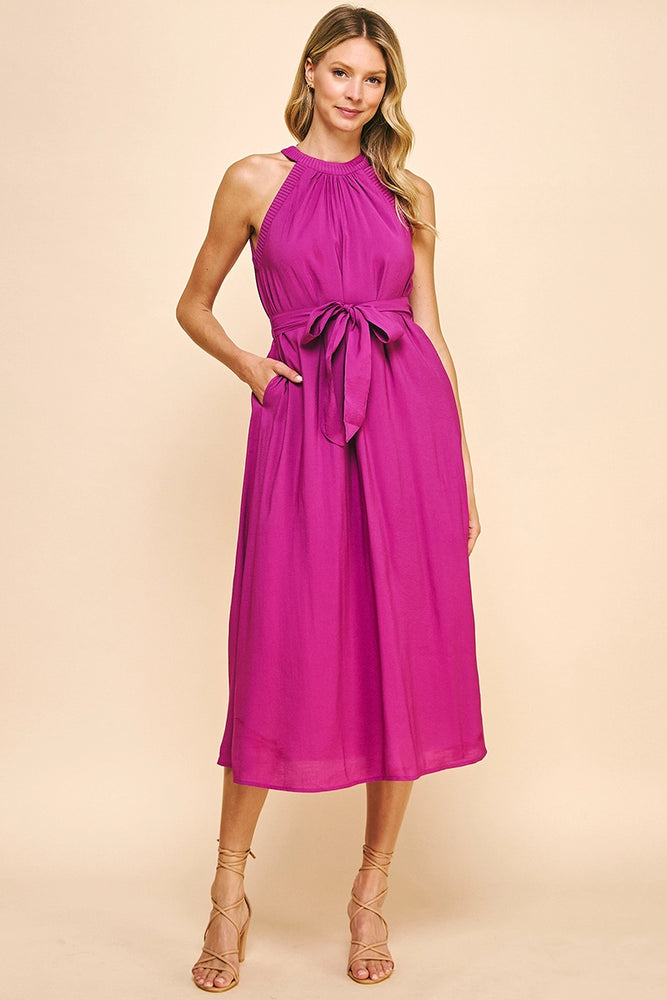 Sleeveless Midi Dress - Magenta