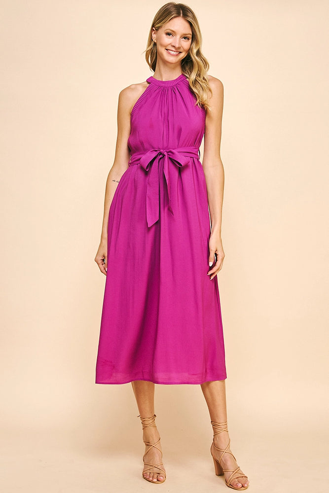 Sleeveless Midi Dress - Magenta