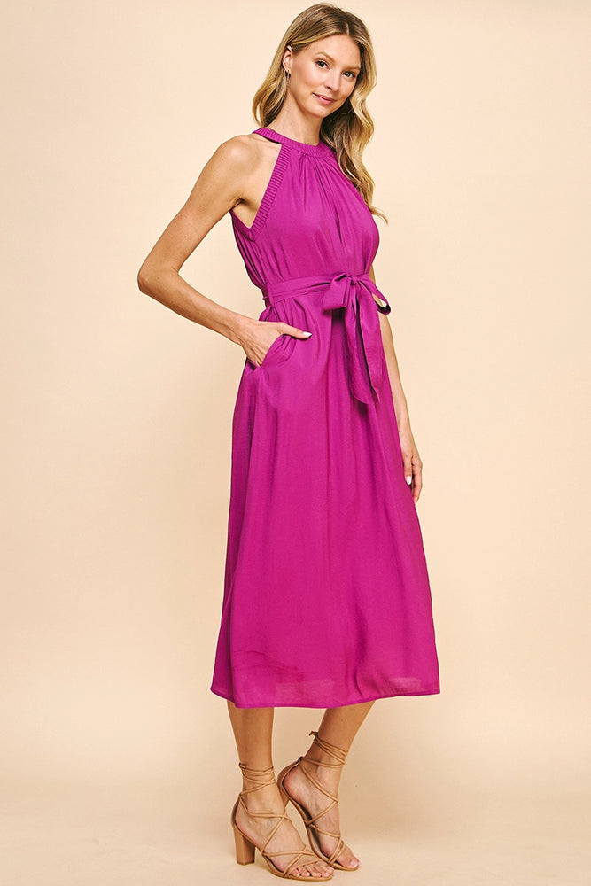 Sleeveless Midi Dress - Magenta