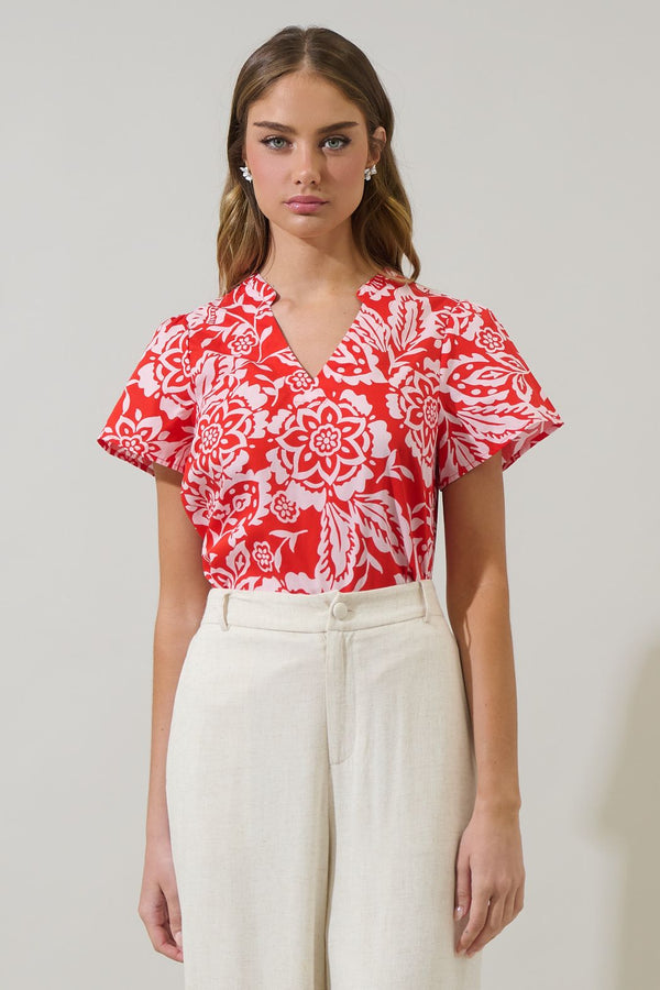 Hazen Floral Risony Pleated Top