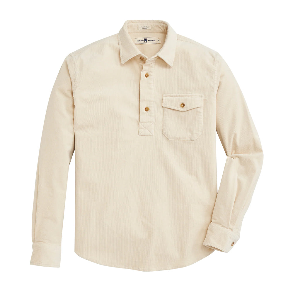 Stretch Cord Half Button Shirt - Cream