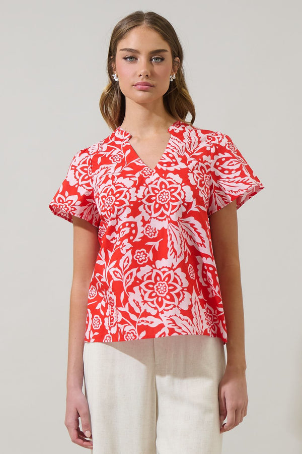 Hazen Floral Risony Pleated Top