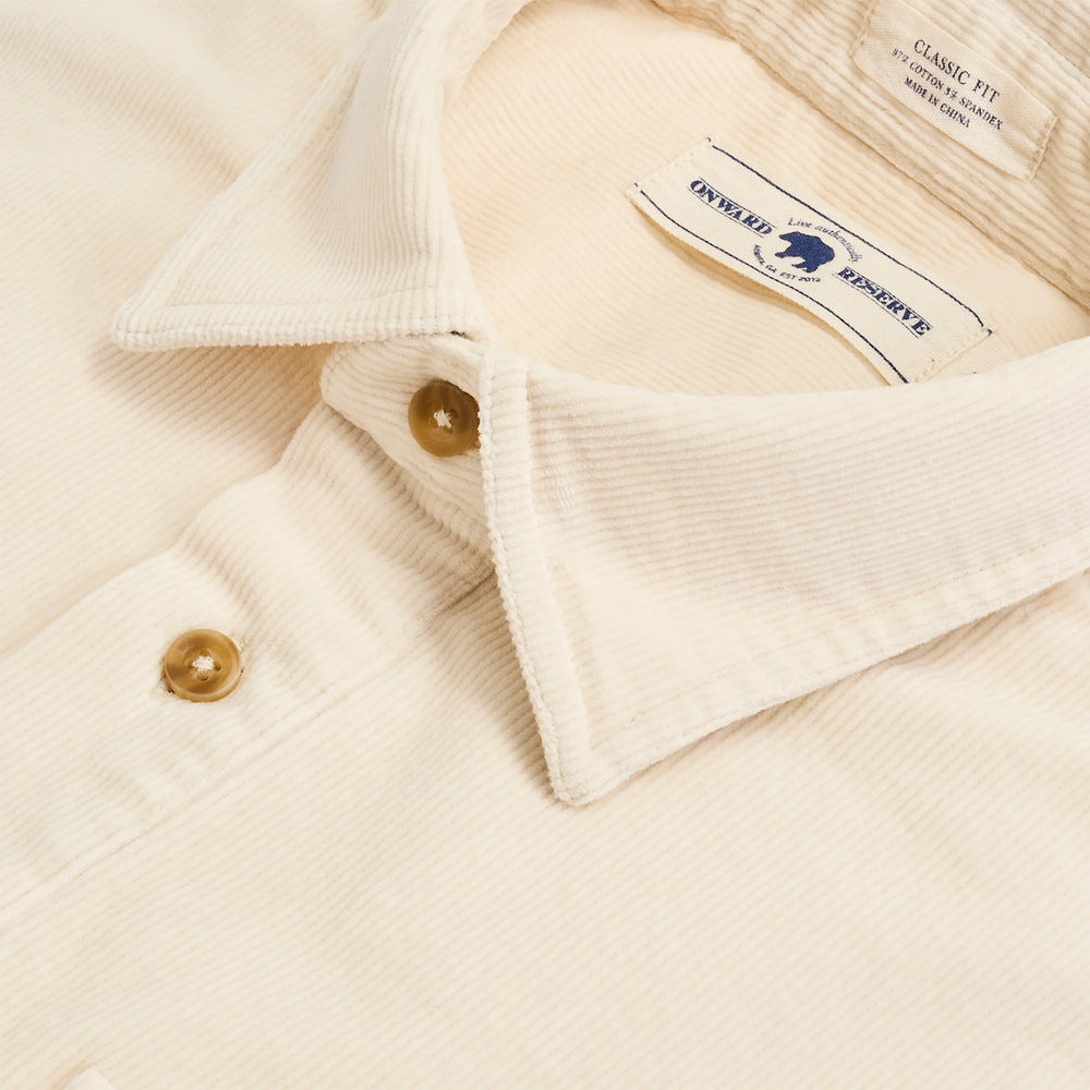 Stretch Cord Half Button Shirt - Cream