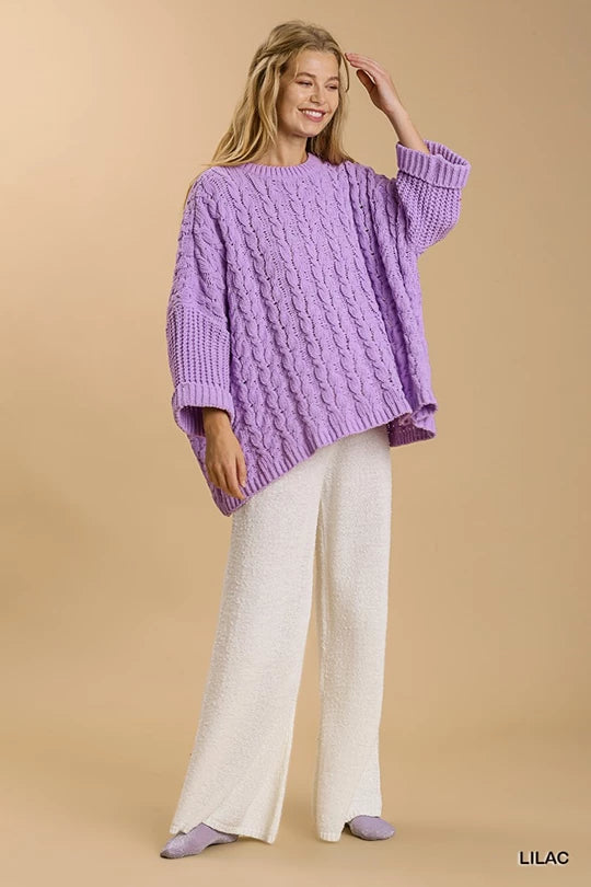 Chenille Cable Knit Sweater - Lilac