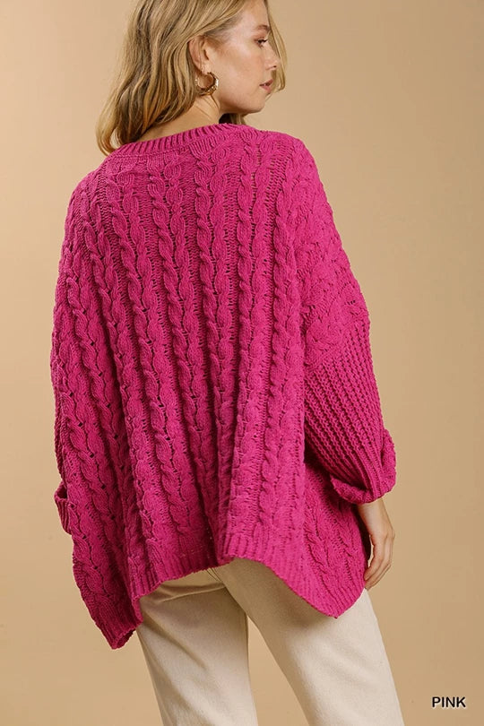 Chenille Cable Knit Sweater - Pink