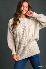 Cable Knit Crewneck Sweater - Oatmeal