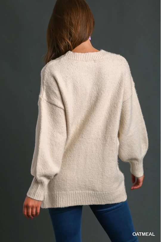 Cable Knit Crewneck Sweater - Oatmeal