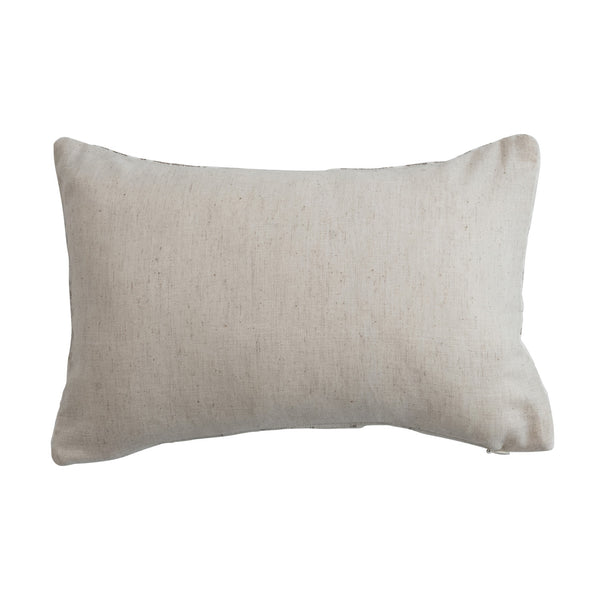 Cotton Velvet Embroidered Lumbar Pillow with Botanical Pattern