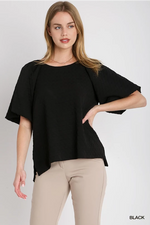 Jacquard Round Neck Top with Side Slit