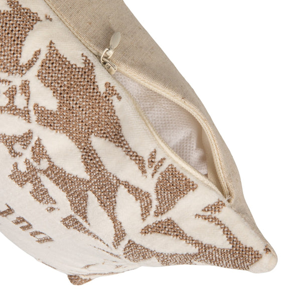 Cotton Velvet Embroidered Lumbar Pillow with Botanical Pattern