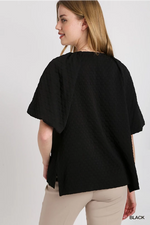 Jacquard Round Neck Top with Side Slit