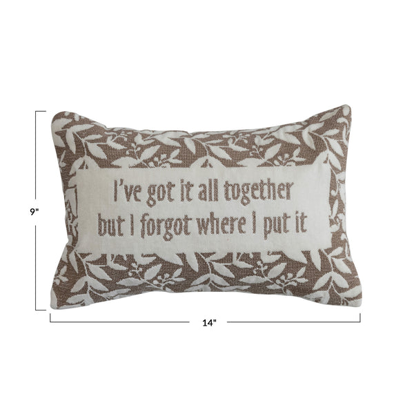 Cotton Velvet Embroidered Lumbar Pillow with Botanical Pattern