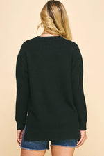 Crewneck Sweater with Side Slit - Black