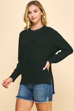 Crewneck Sweater with Side Slit - Black