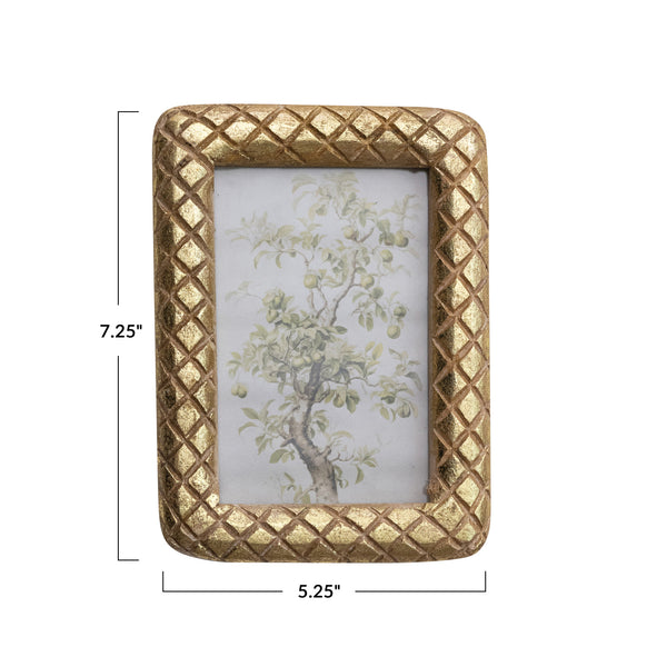 Carved Mango Wood Photo Frame w/ Diamond Pattern