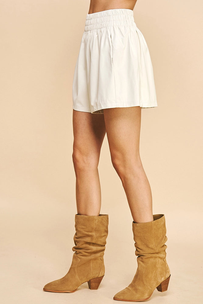 High Waist Pu Leather Shorts - Ivory