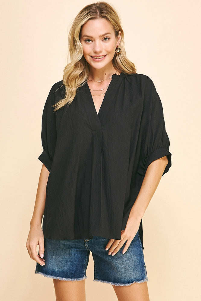 V-Neck Tunic Top - Black