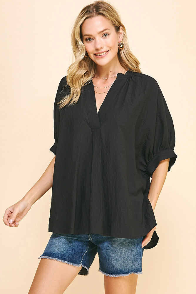 V-Neck Tunic Top - Black