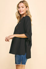 V-Neck Tunic Top - Black