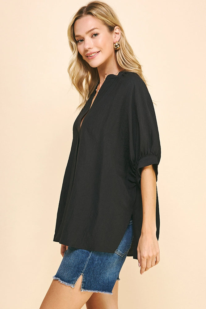 V-Neck Tunic Top - Black