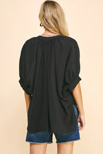 V-Neck Tunic Top - Black