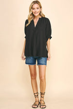 V-Neck Tunic Top - Black