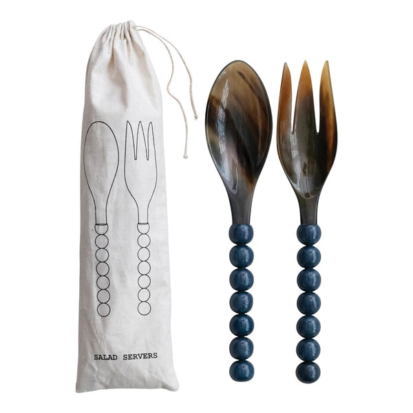 Natural Horn Salad Servers with Resin Handles