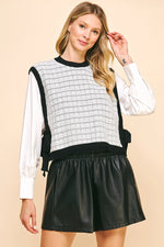 Woven Knit Combo Blouse - Black