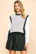 Woven Knit Combo Blouse - Black