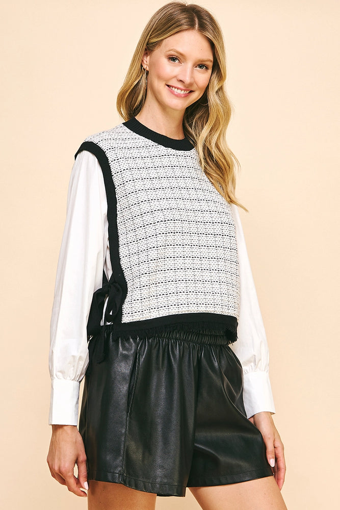 Woven Knit Combo Blouse - Black