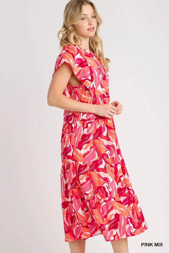 Pink A-Line Tiered Maxi Dress