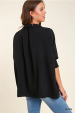 Collared Blouse with Sleeve Cuffs - Black