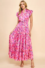 Satin Print Maxi Dress Pink