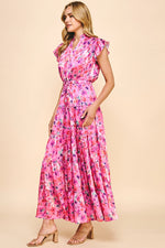 Satin Print Maxi Dress Pink