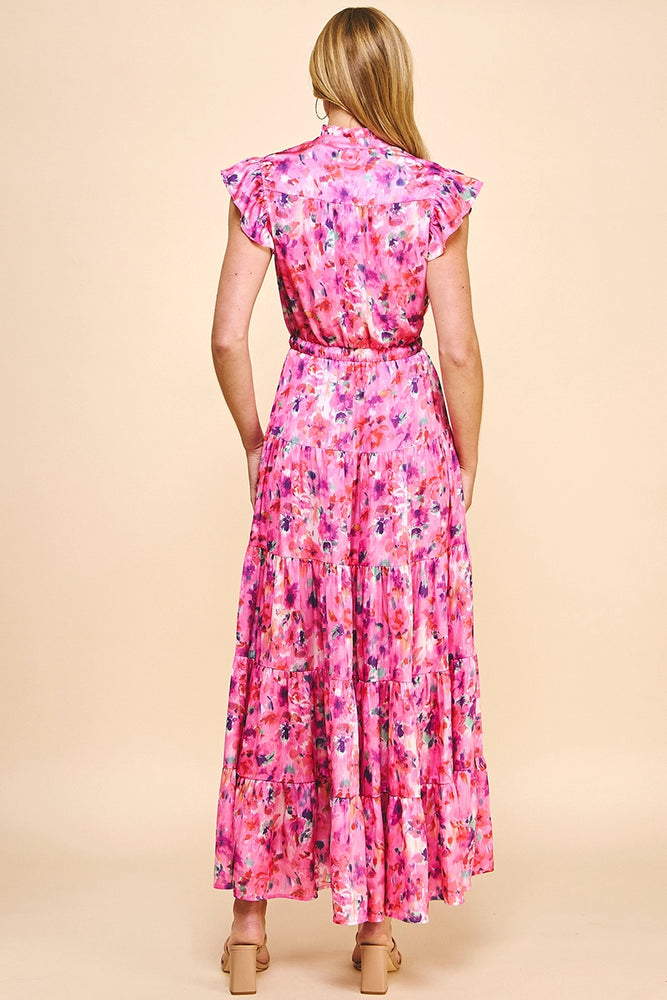 Satin Print Maxi Dress Pink