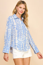 Printed Button Down Shirts - Blue